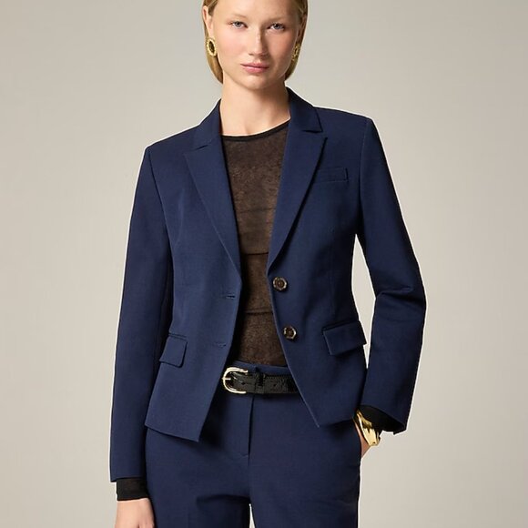 J. Crew Navy Blue Shrunken-Fit Blazer In Bi-Stretch Cotton Blend Womens Size 0 - Picture 1 of 5